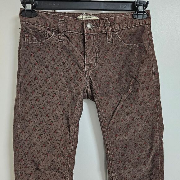 Free People Corduroy Skinny Pants Women's 25 (27x28) Floral Print Low-Rise EUC - Picture 4 of 9